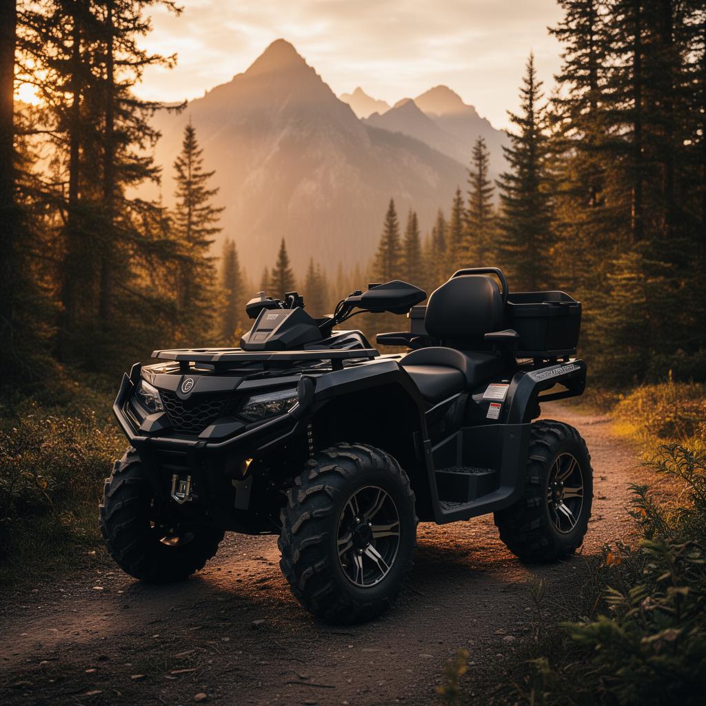 Quad biplace MyQuad sur un sentier de montagne au coucher du soleil